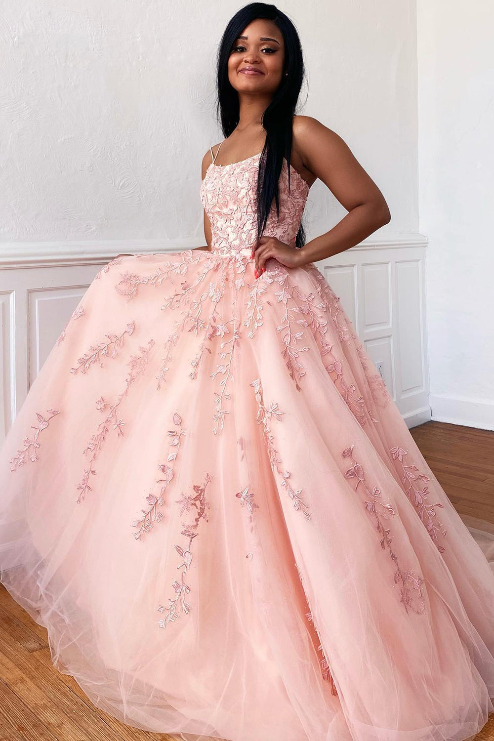 Yellow Princess Prom Dress with Spaghetti Straps