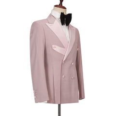 Stylish Pink Peaked Lapel Double-Breasted Men's Suits