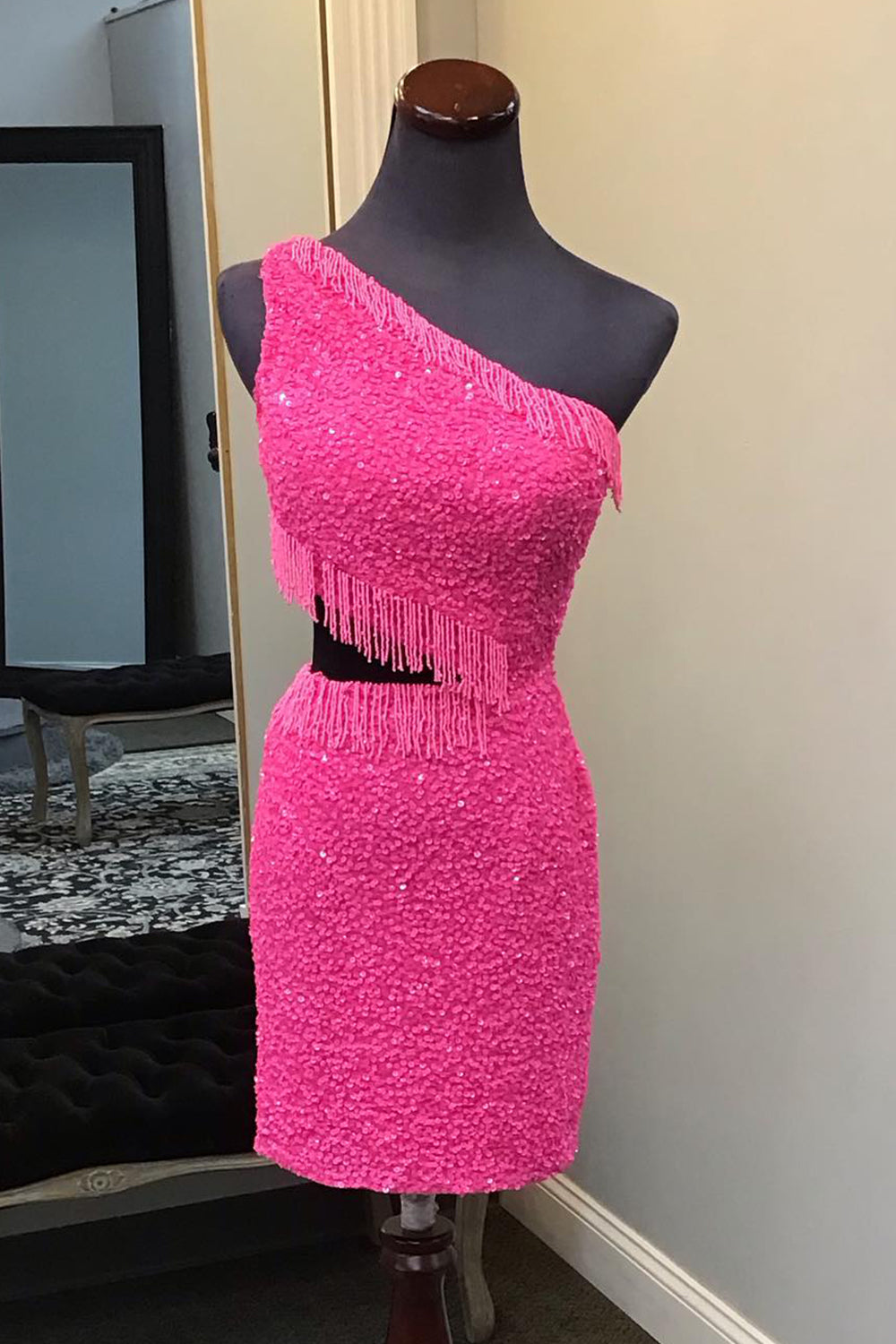 Sparkly Turquoise Sequins Fringed Cut Out Tight Short Homecoming Dress/Mini Dress