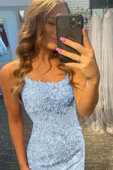 Sky Blue Short Tight Homecoming Dress/Mini Dress with Lace Beading