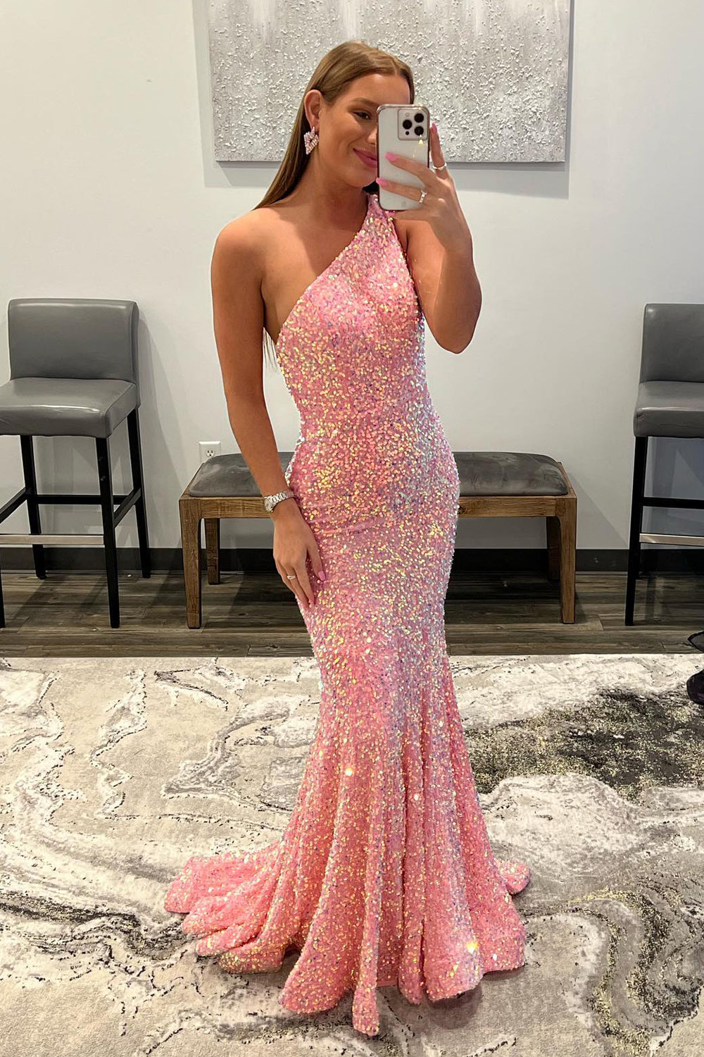 Long Burgundy Prom Dress with Mermaid Sequins
