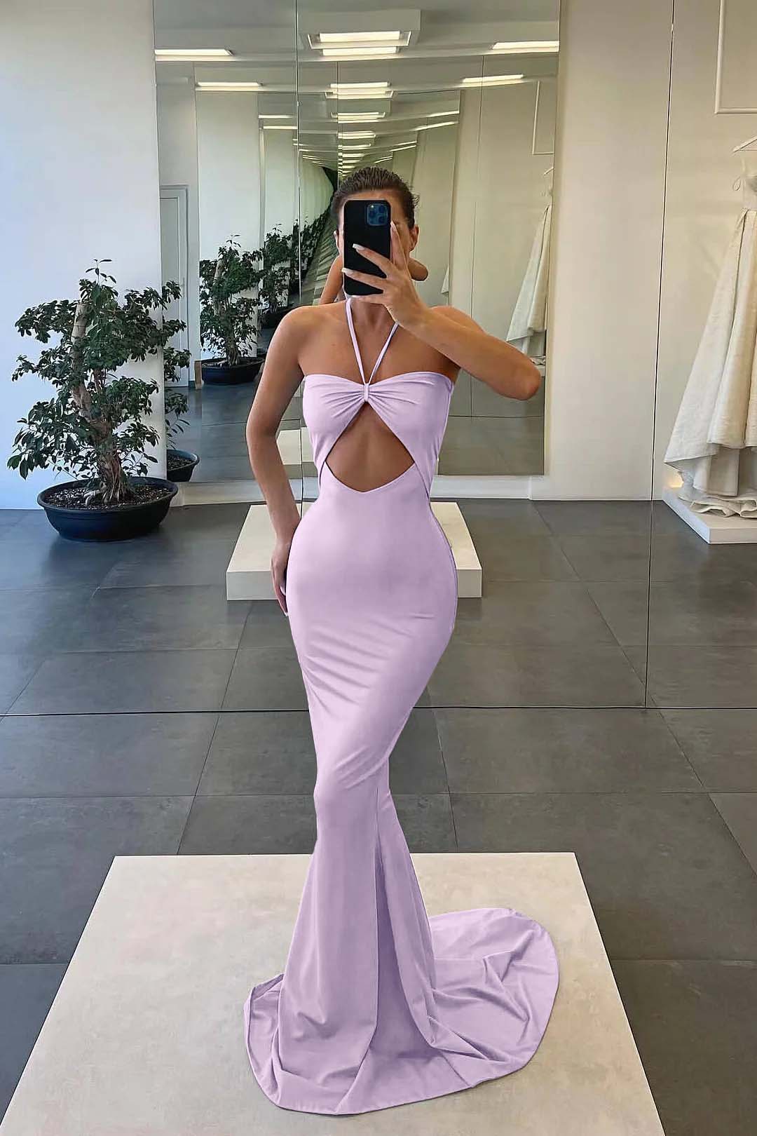 Strapless Blue Mermaid Evening Dress With Sleeveless Halter
