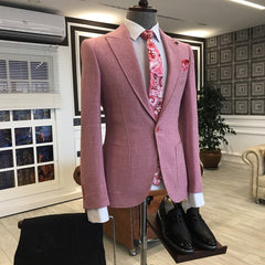 Simple Pink Peaked Lapel Best Suit for Guys with One Button