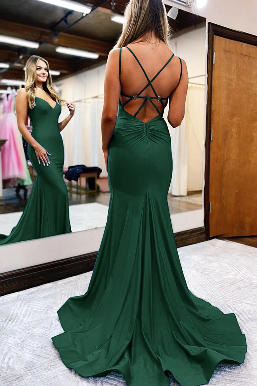 Simple Mermaid Prom Dress with Royal Blue Spaghetti Straps
