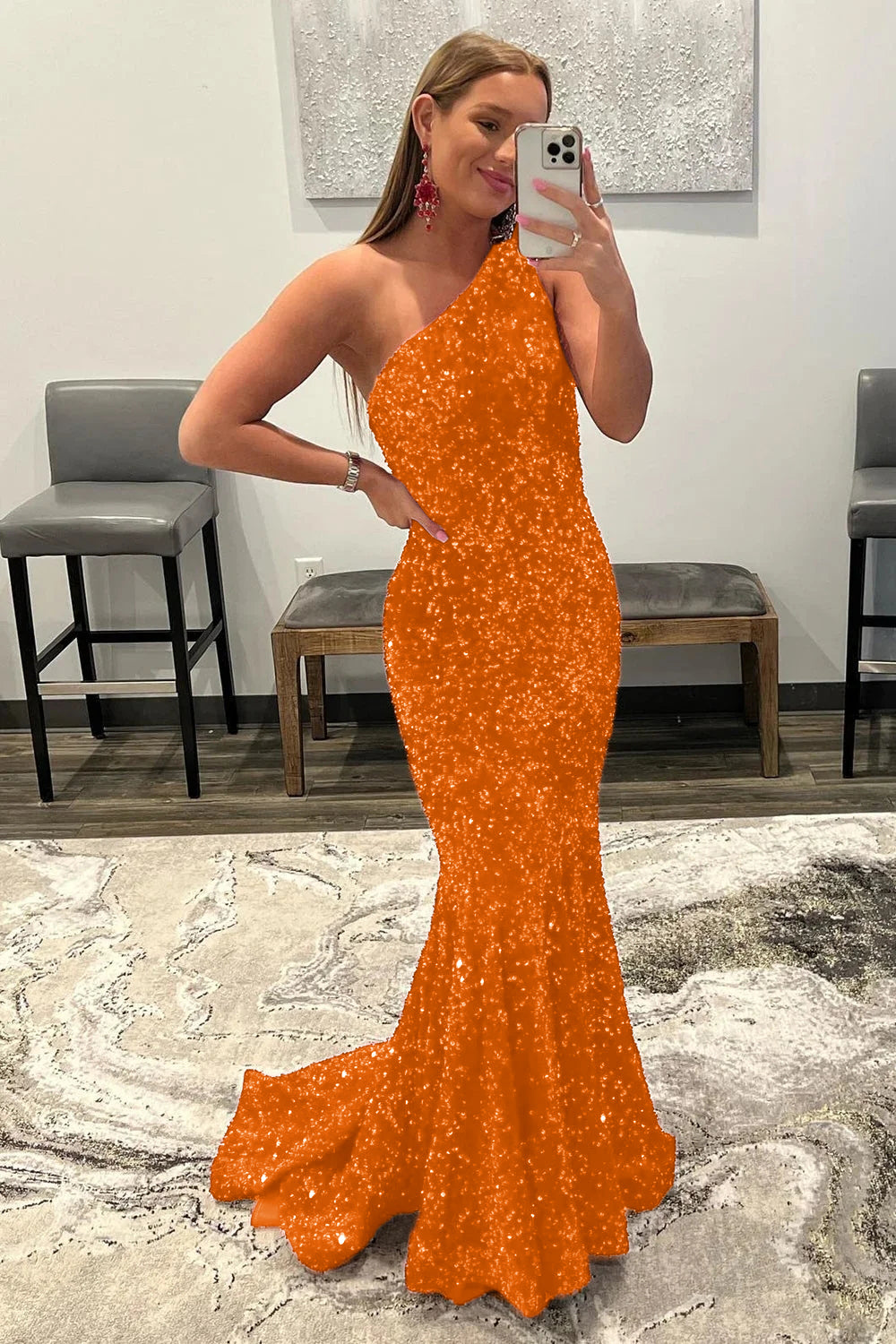 Long Burgundy Prom Dress with Mermaid Sequins