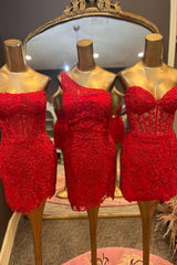 Red Corset Lace Sleeveless Tight Short Homecoming Dress/Mini Dress