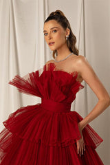 Burgundy Mermaid Sleeveless Layers Sleeveless Evening Dress Strapless