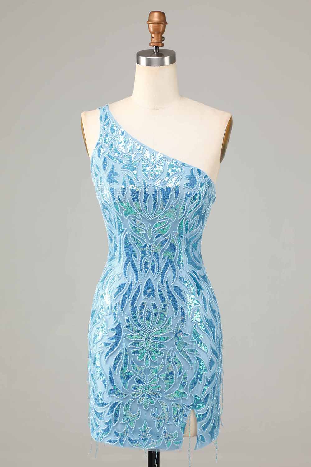 Sparkly Blue Beaded Fringed Tight Short Homecoming Dress/Mini Dress