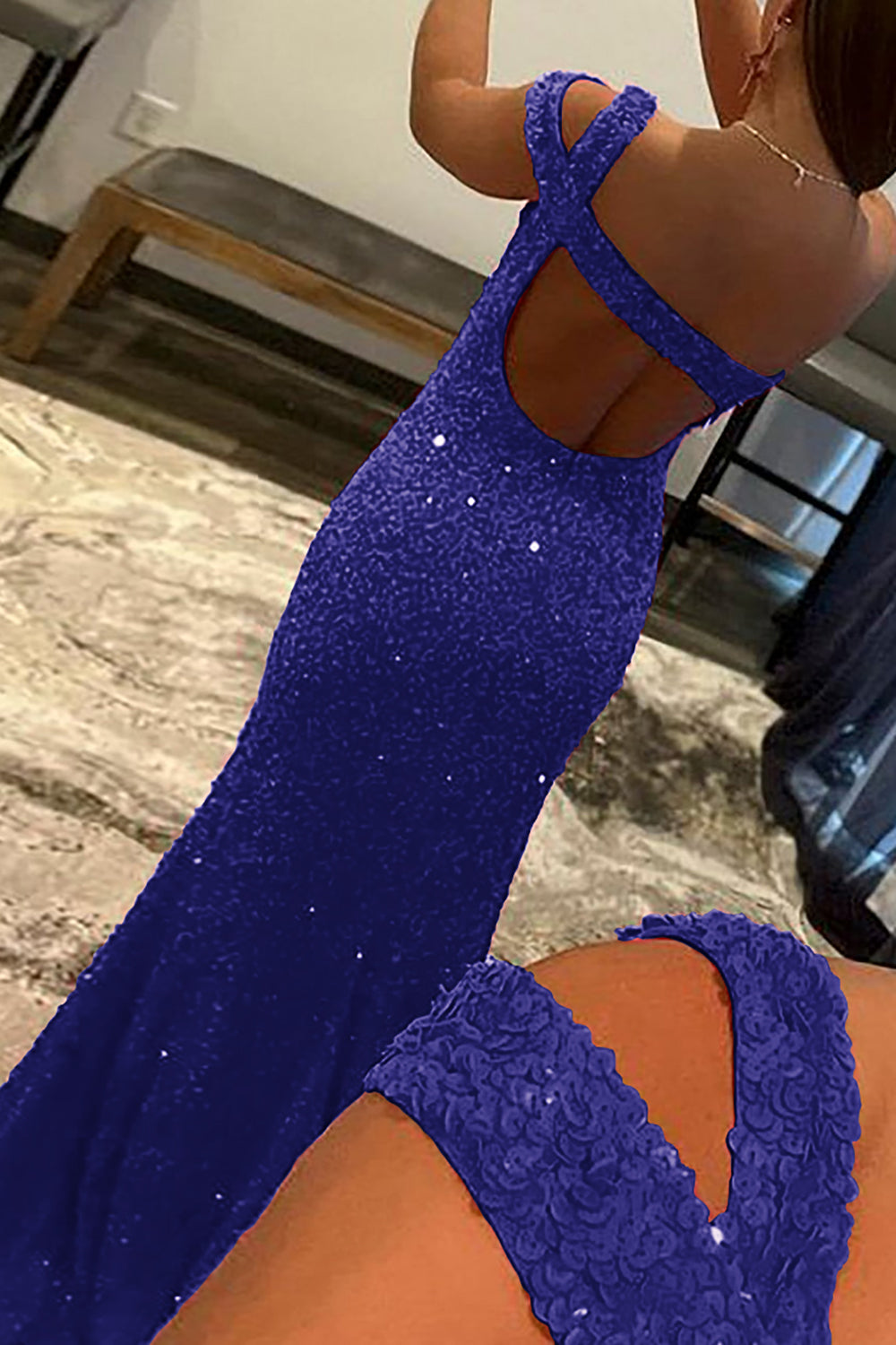 Sequined One-Shoulder Prom Dress in Fuchsia