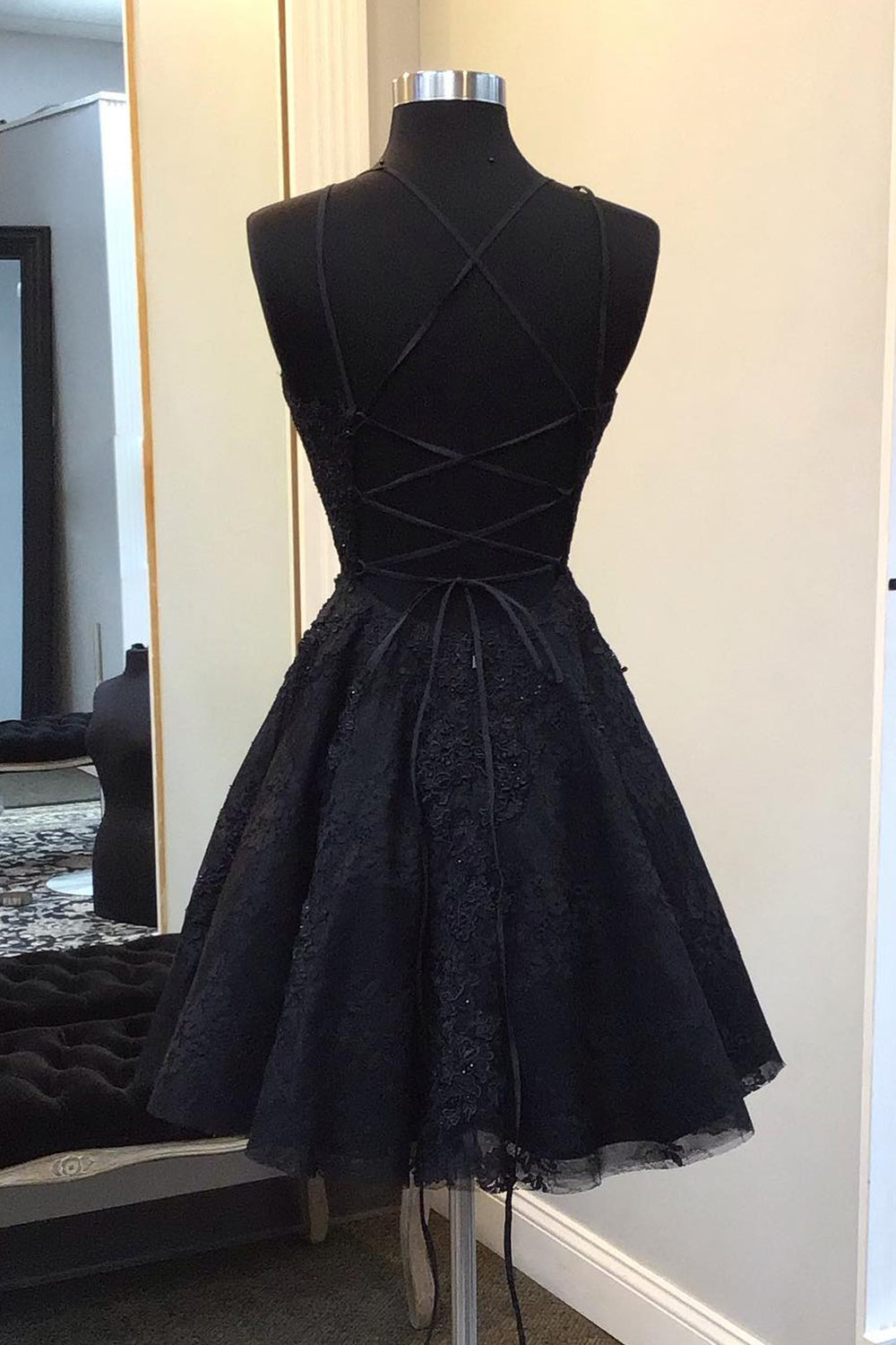 Sparkly Black Corset Lace A-Line Short Homecoming Dress/Mini Dress