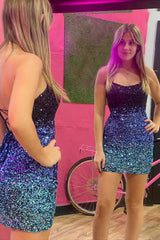 Sparkly Ombre Black Sequins Tight Short Homecoming Dress/Mini Dress