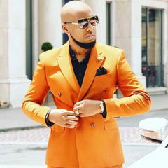 Shining Best Orange with Peaked Lapel Prom Suits for Guys