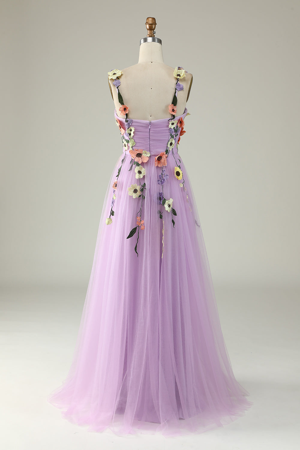 Champagne Long Prom Dress with Spaghetti Straps and Appliques in A-Line Style