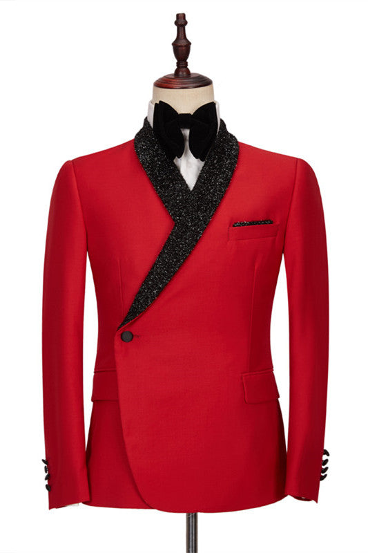 Red Shawl Lapel Bespoke Joseph Wedding Men's Suits with Black Pants