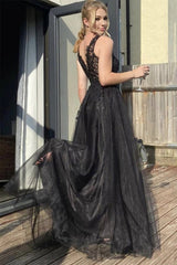 Long Black Prom Dress with V Neckline