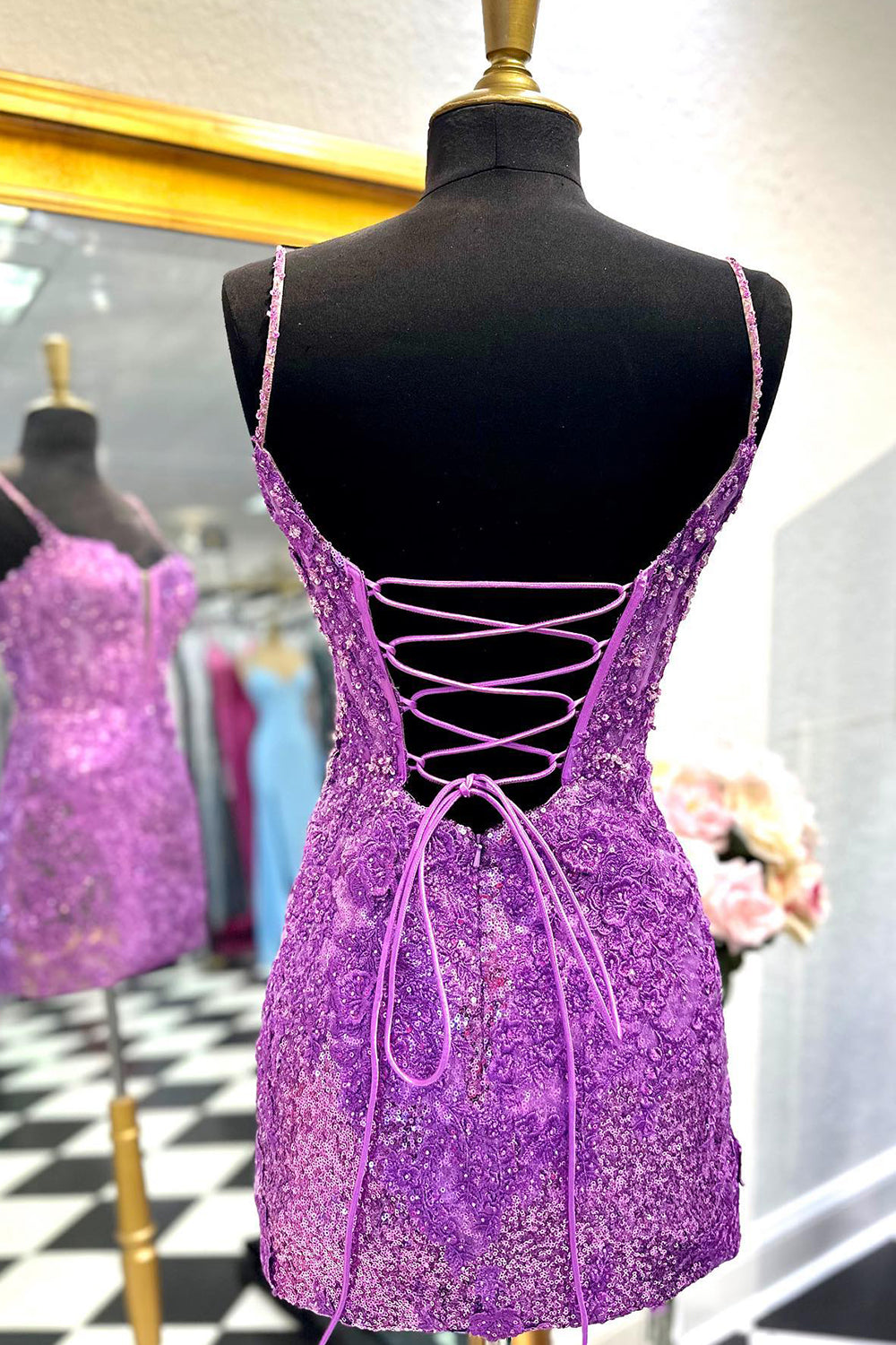 Sparkly Purple Sequin Lace-Up Tight Short Homecoming Dress/Mini Dress