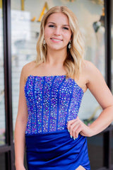 Royal Blue/Blue Mermaid Prom Dress with Beading 鈥?Strapless Long Style for a Captivating Look
