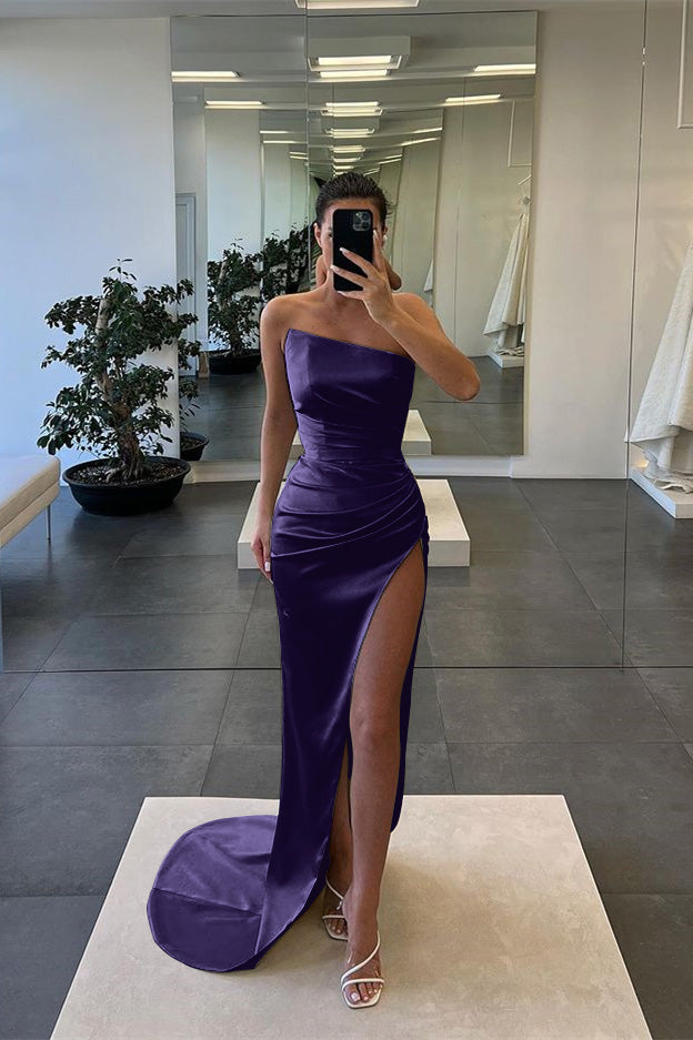 Sleeveless Mermaid Strapless Long Slit Evening Dress
