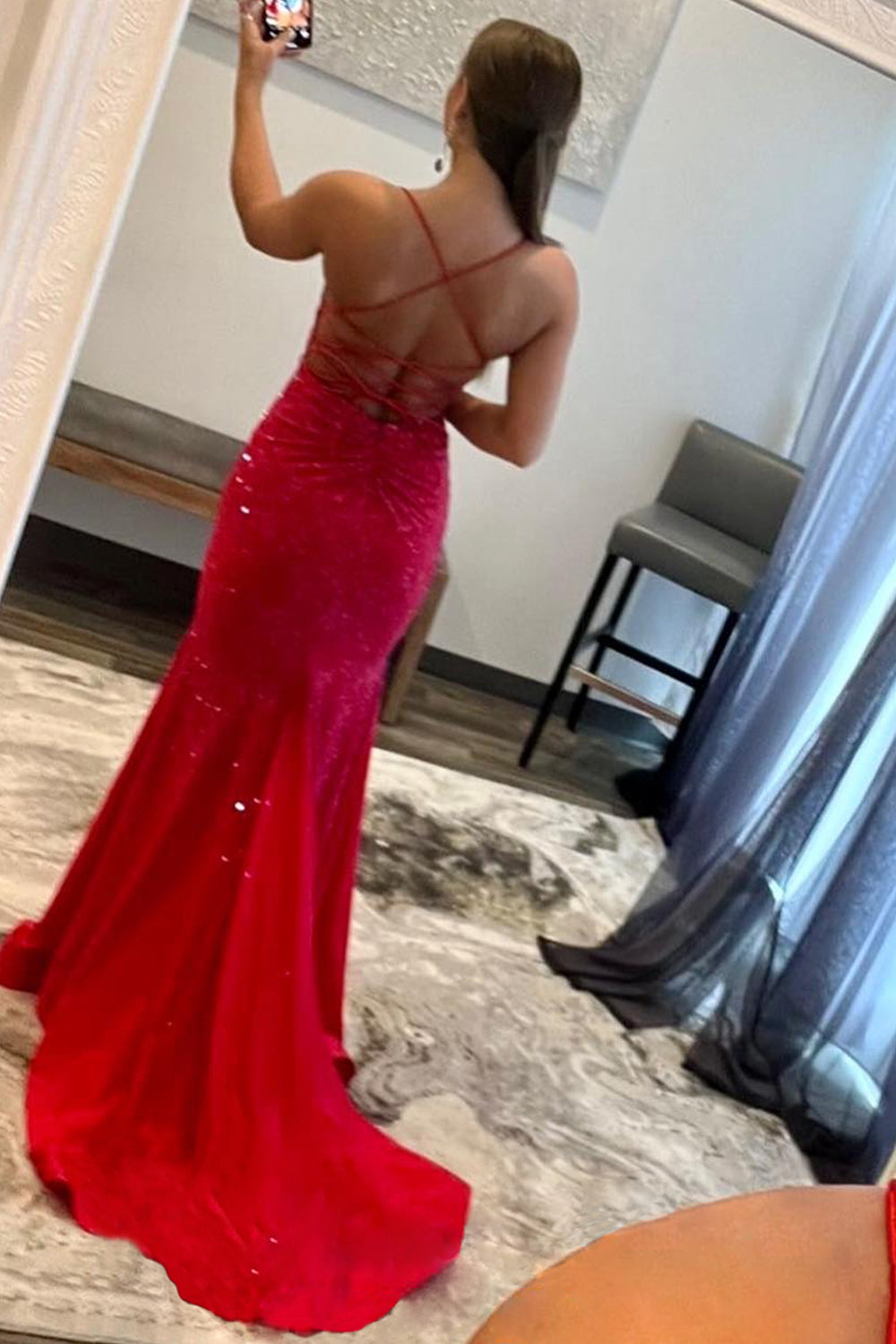 Red Long Prom Dress with Mermaid Spaghetti Straps and Criss Cross Back