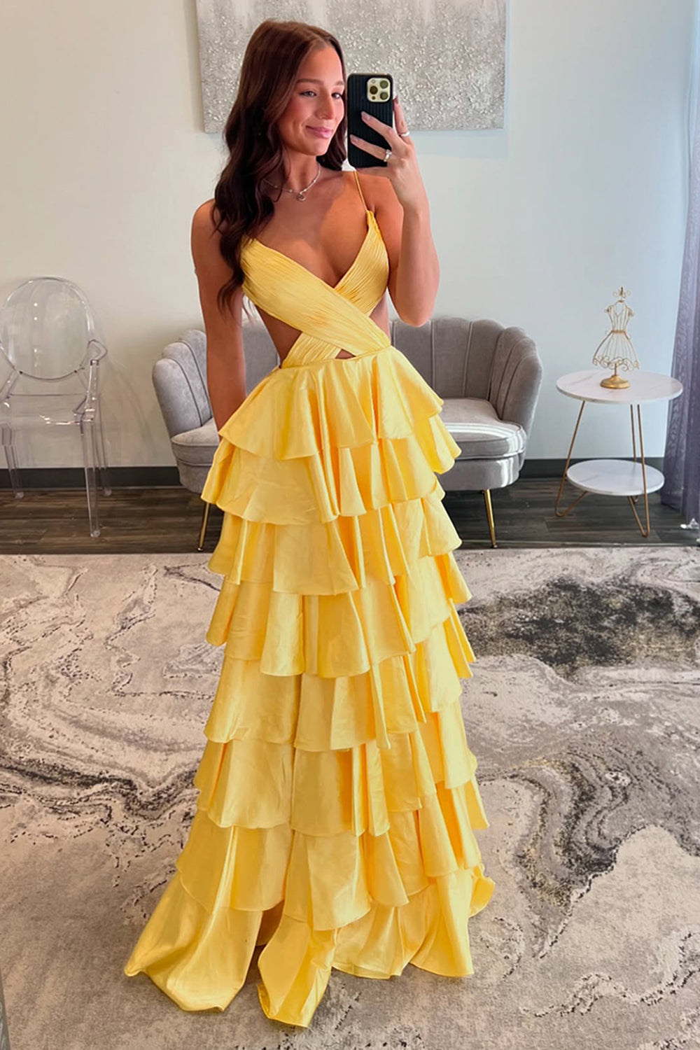 Long A-Line Satin Prom Dress with Fuchsia Spaghetti Straps and Slit