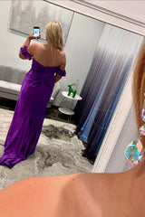 Long Satin Mermaid Prom Dress in Purple with Off-Shoulder Design