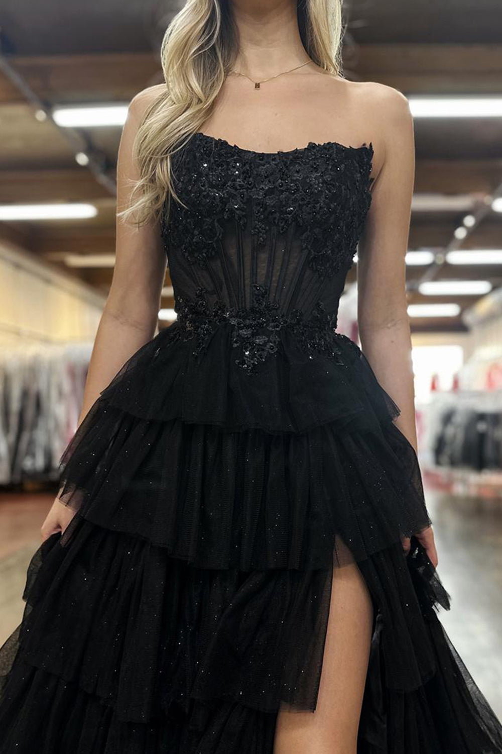 Long Corset Prom Dress in Fuchsia with Sweetheart Princess Tulle Ruffles and Appliques