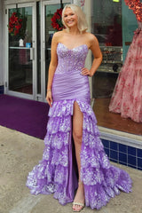 Long Red Mermaid Prom Dress with Ruffled Tulle and Lace Appliques Corset