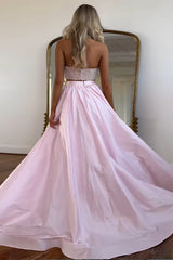 Long White Sparkly Prom Dress with Rhinestones - Two Piece Halter