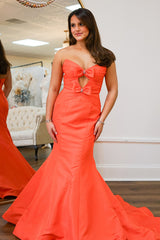 Elegant Long Mermaid Prom Dress in Royal Blue Satin with Sweetheart Neckline and Bow