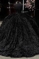 Strapless Black Ball Gown with Sparkly Sequins and Rhinestones for Quinceanera