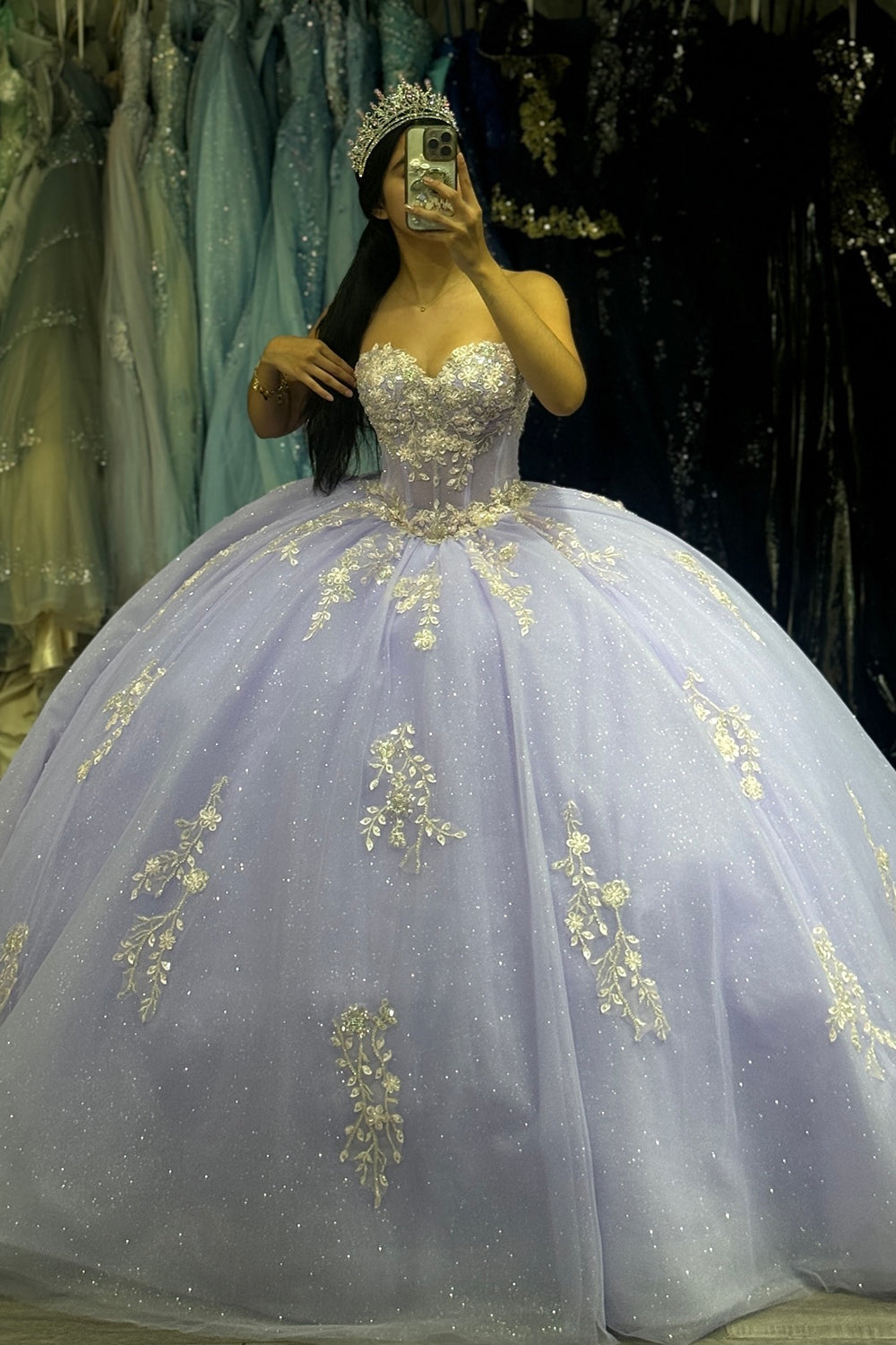 Sweetheart Corset Ball Gown in Lilac Tulle with Appliques for Quinceanera