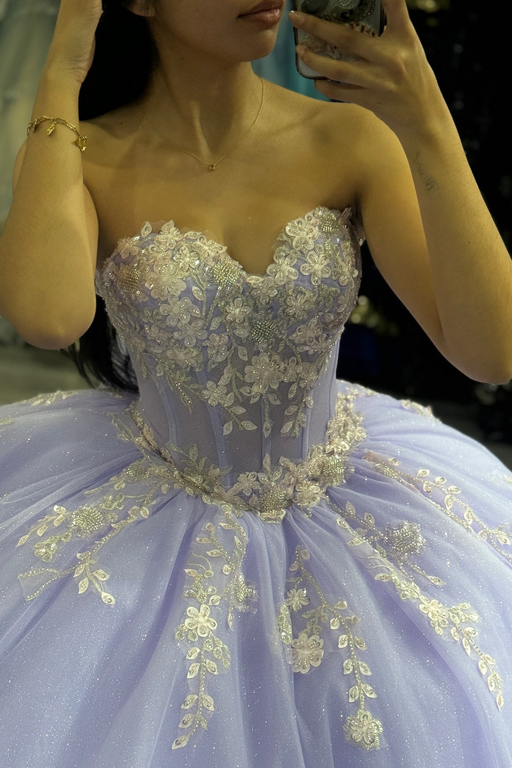 Sweetheart Corset Ball Gown in Lilac Tulle with Appliques for Quinceanera