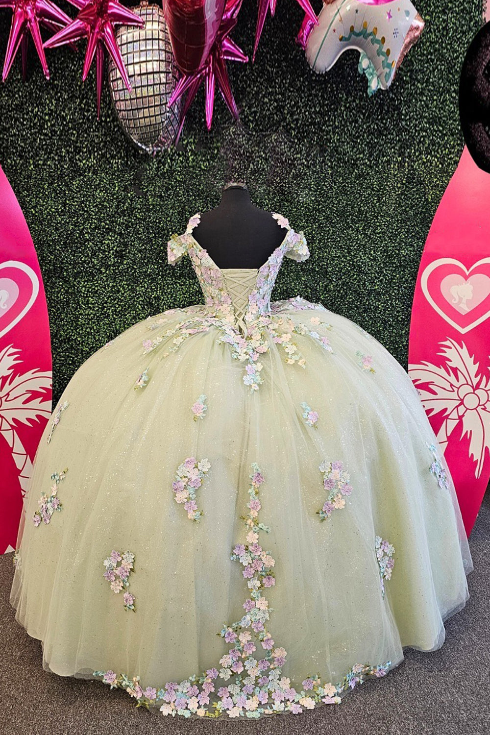 Princess Cold Shoulder Quinceanera Dress with Sparkly Daffodil Sequin Applique