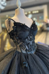 Princess Quinceanera Dress with Sparkly Black Spaghetti Straps and Sequin Applique