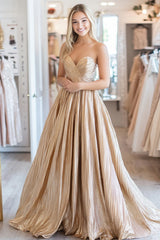 Elegant Metallic Long Prom Dress in Golden for Sweetheart Princess