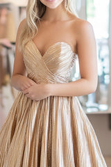 Elegant Metallic Long Prom Dress in Golden for Sweetheart Princess