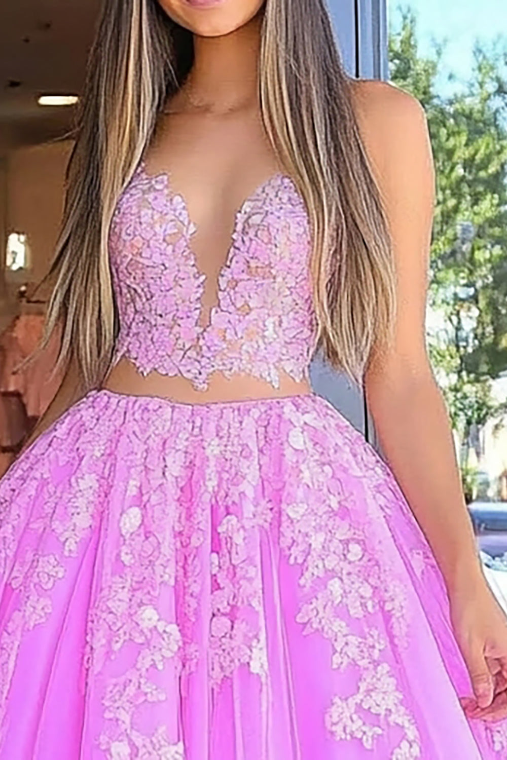 2-Piece Sweetheart Ball Gown in Princess Fuchsia Tulle with Appliques