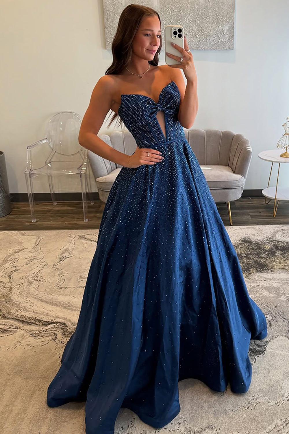 Long Black A-Line Prom Dress with Sweetheart Neckline Beaded Corset and Bow