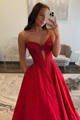 Long Black A-Line Prom Dress with Sweetheart Neckline Beaded Corset and Bow