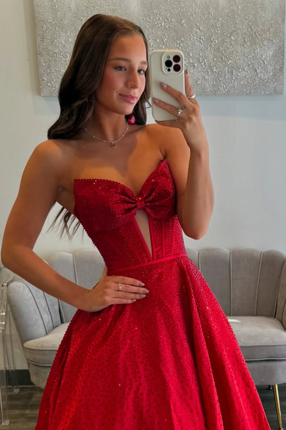 Long Beaded Fuchsia Princess Sweetheart Corset Dress with Prom Bow
