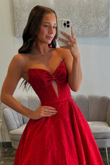 Long Black A-Line Prom Dress with Sweetheart Neckline Beaded Corset and Bow