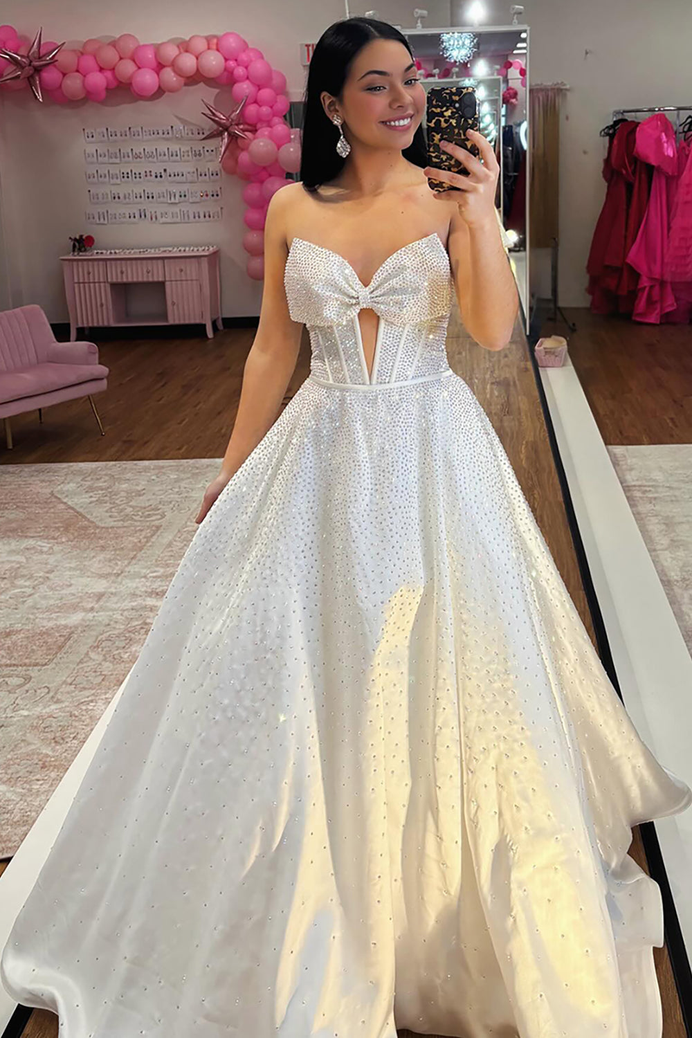 Long Black A-Line Prom Dress with Sweetheart Neckline Beaded Corset and Bow