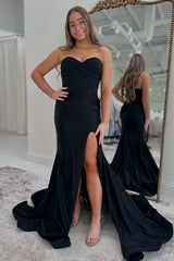 Sweetheart Corset Prom Dress in Black with Long Mermaid Slit