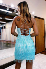 Sparkly Green Sequins Tight Short Homecoming Dress/Mini Dress with Fringes