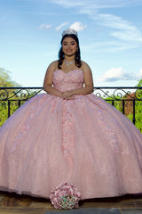 Sparkly Pink Sweetheart Ball Gown with Tulle Applique for Quinceanera