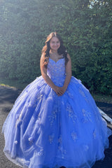 Sparkly Quinceanera Dress with 3D Flowers and Purple Ball Gown Spaghetti Straps