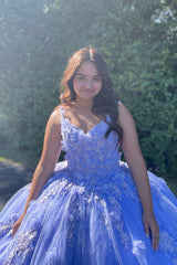 Sparkly Quinceanera Dress with 3D Flowers and Purple Ball Gown Spaghetti Straps