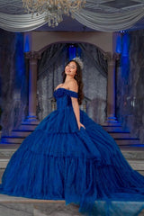Royal Blue Sparkle Corset Quinceanera Dress with Tiered Tulle Ball Gown