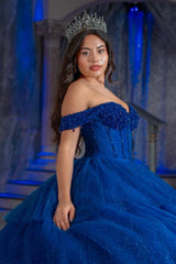 Royal Blue Sparkle Corset Quinceanera Dress with Tiered Tulle Ball Gown