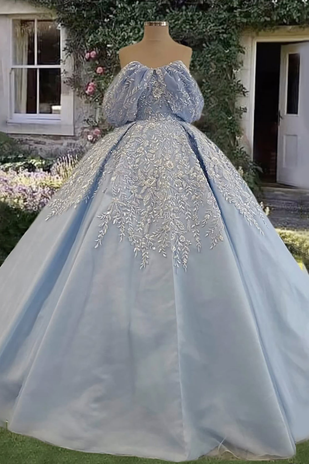 Off-the-Shoulder Purple Satin Ball Gown with Appliques for Quinceanera